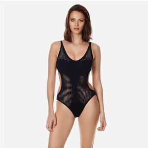VILEBREQUIN Women's One-Piece Trikini Swimsuit Polka Dots Lazer Cut - Black